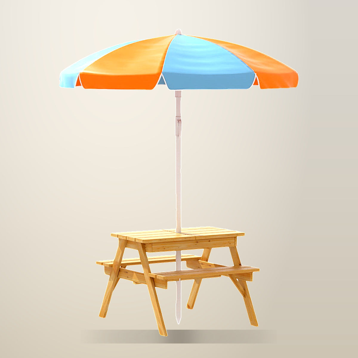 Keezi Kids Picnic Table Set with Umbrella, Wood, on a plain cream background