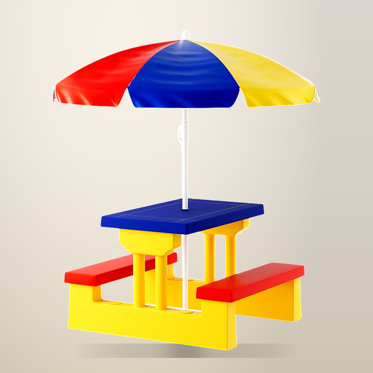 Keezi Kids Picnic Table Set with Umbrella, Multicoloured, on a plain cream background