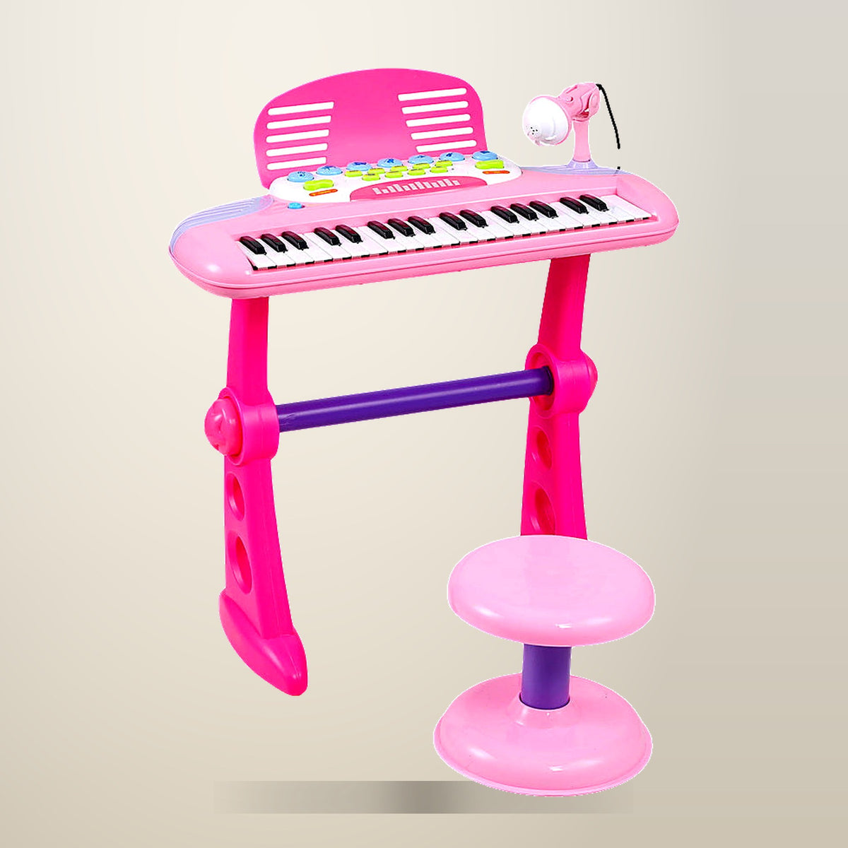 Keezi 37 Key Kids Piano Keyboard Set, Pink, on a plain cream background