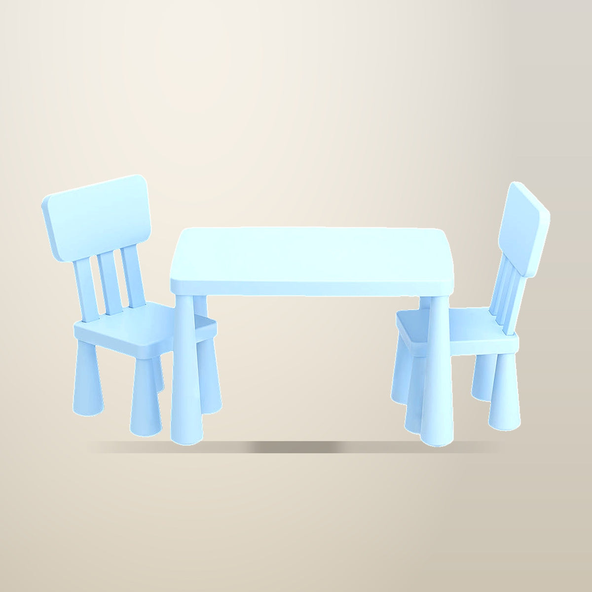 Keezi Kids Plastic Table and 2 Chairs Set, on a plain cream background