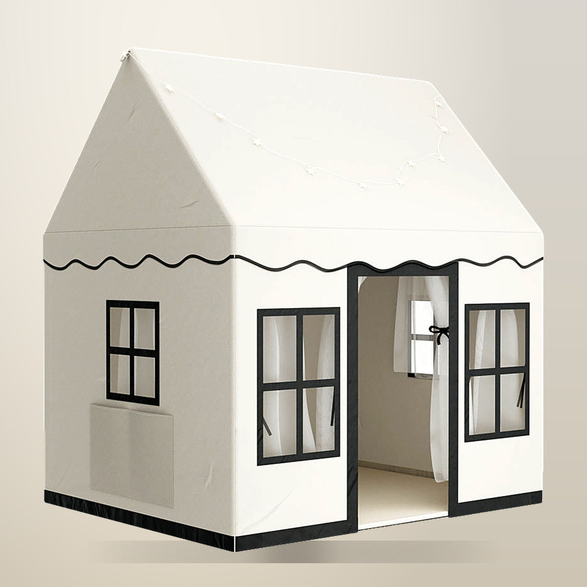 Keezi Kids Play Tent Playhouse, White, Side Pockets, on a plain cream background