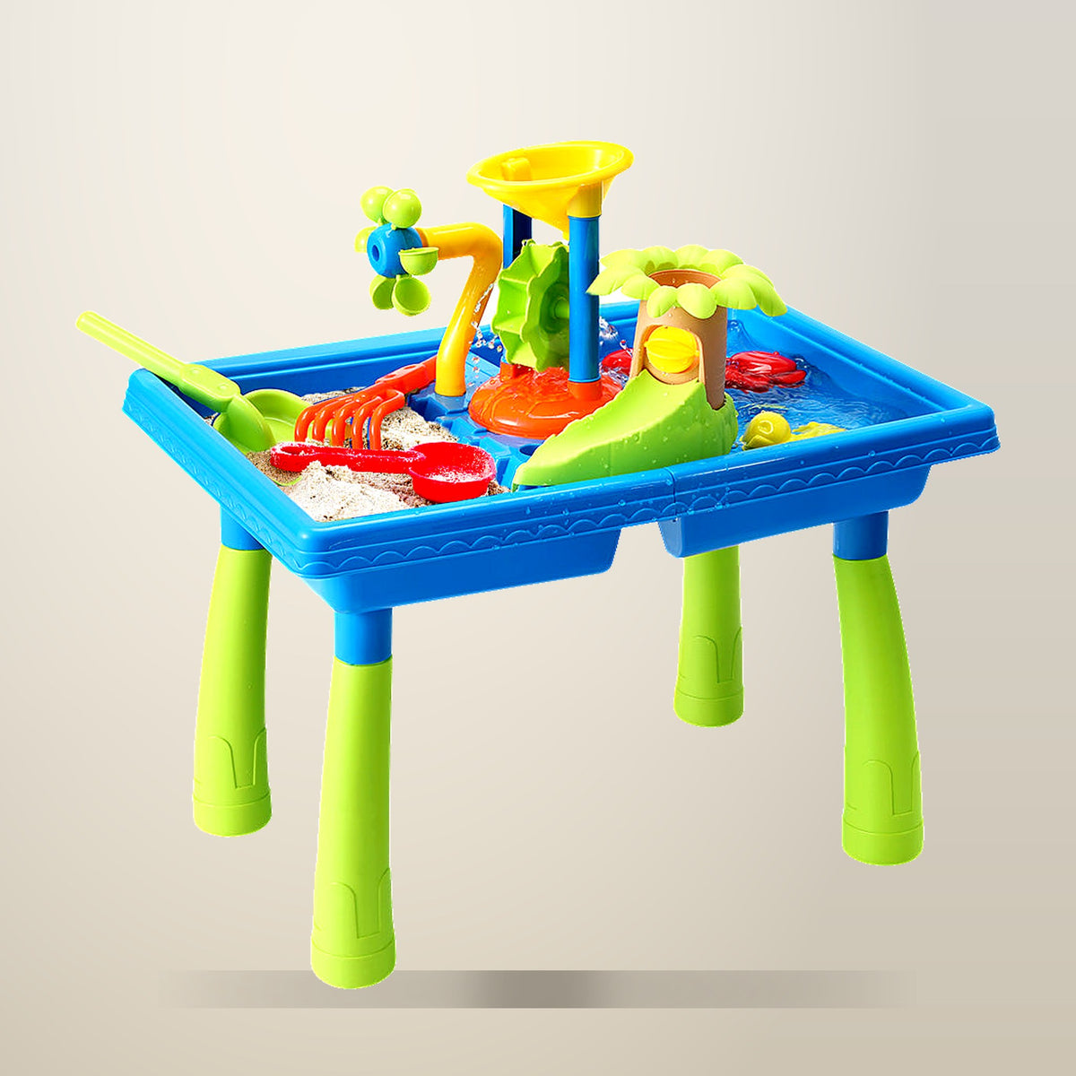 Keezi Sand and Water Table with Windmill and Slide, on a plain cream background