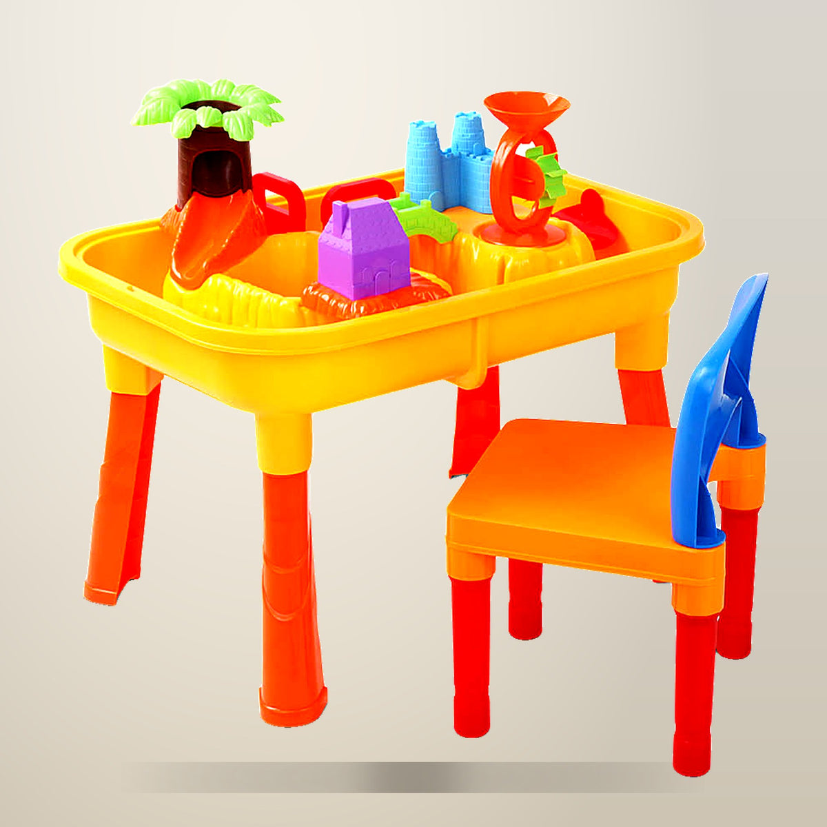 Keezi Sand and Water Table with Chair, 3.1 kg, on a plain cream background