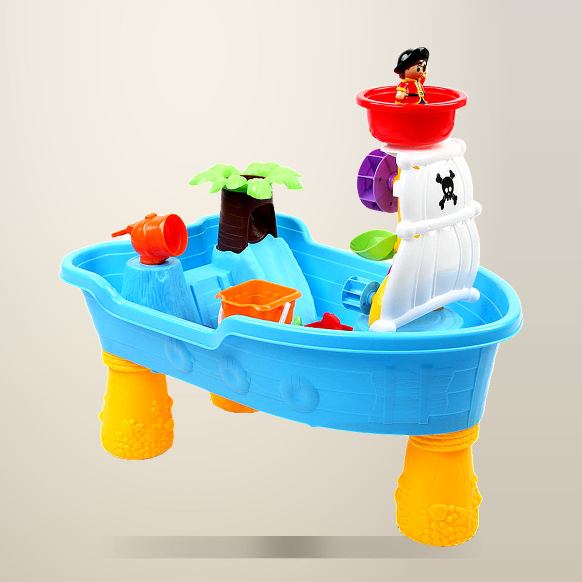 Keezi Pirate Ship Sand and Water Table, 2.5 kg, on a plain cream background