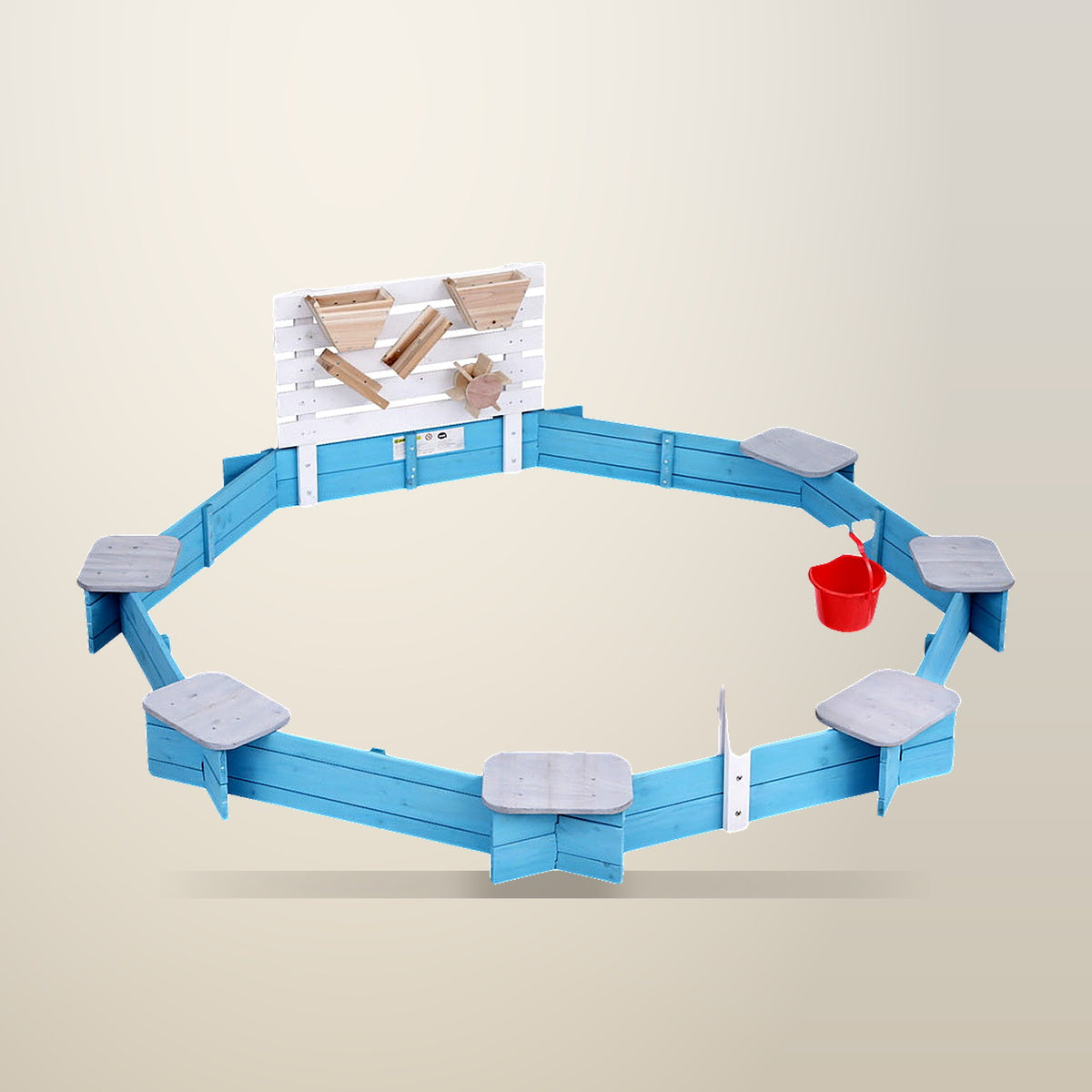 Keezi Round Sand Pit with Bench Seat, Blue, 215 cm, on a plain cream background
