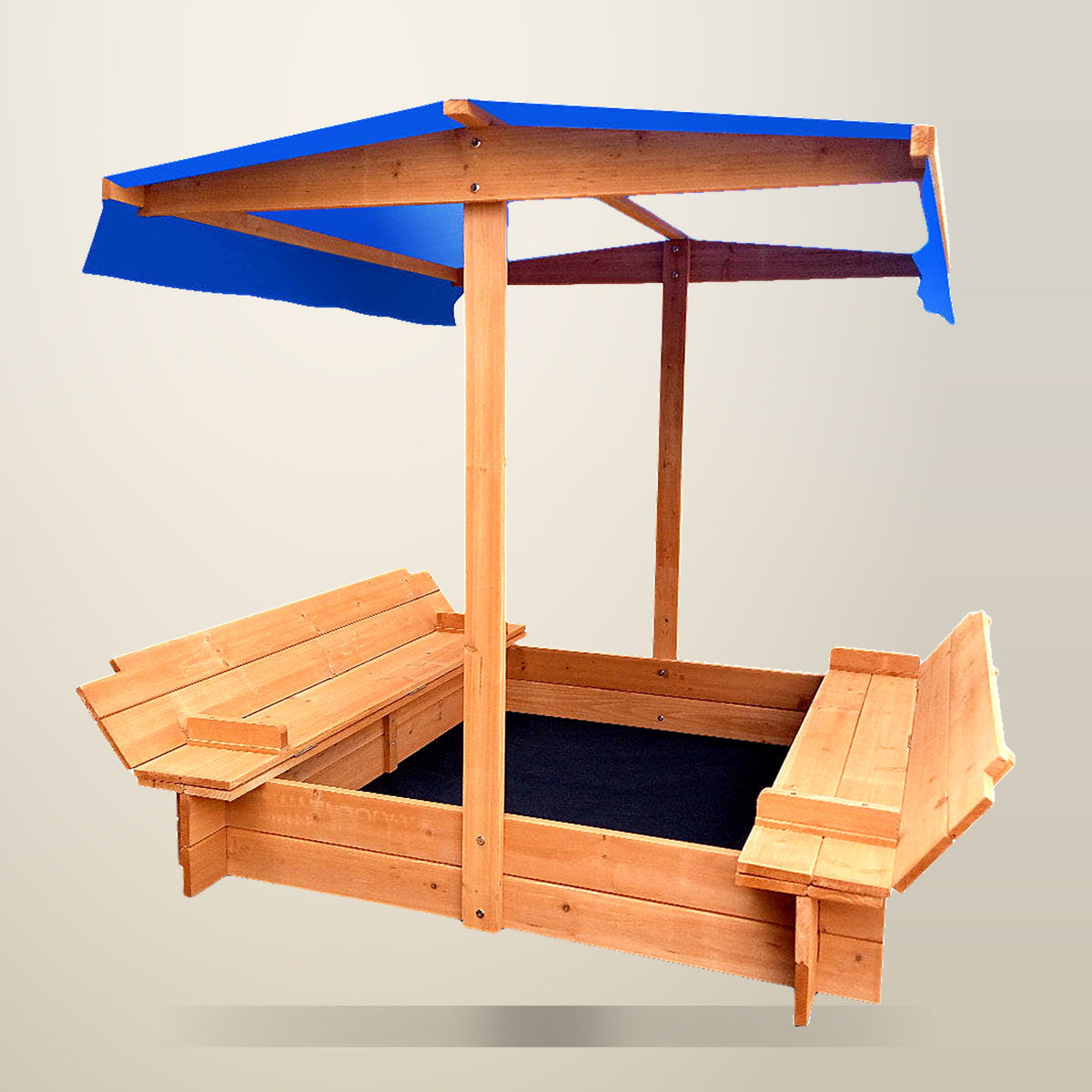 Keezi Wooden Canopy Sand Pit, 120 cm Cube, on a plain cream background