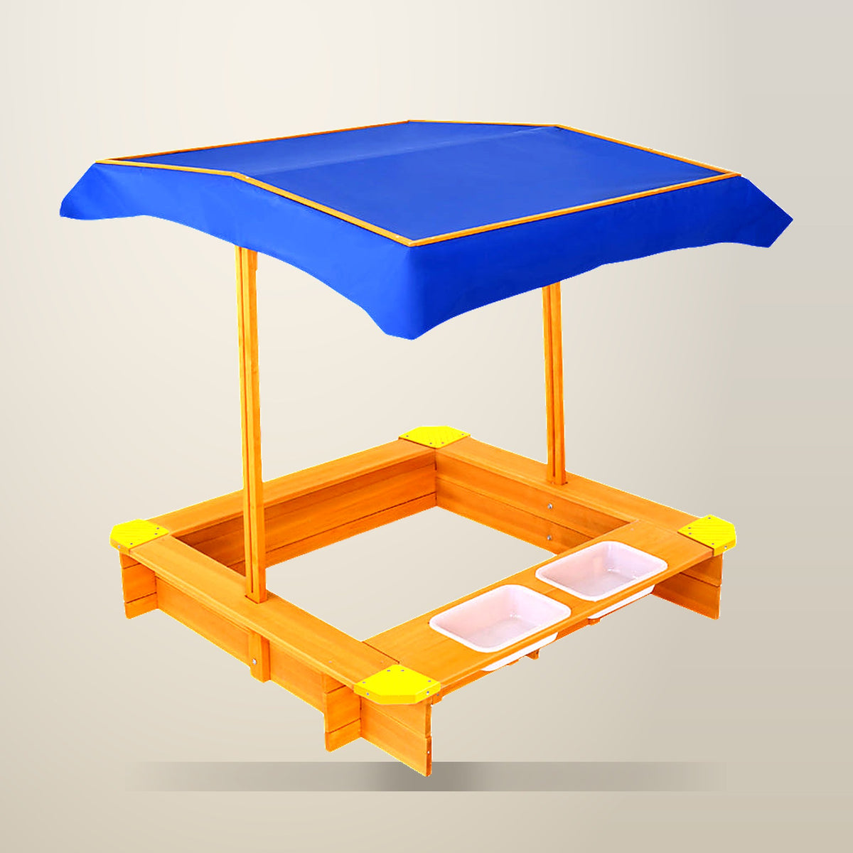 Keezi Wooden Canopy Sand Pit, 103 cm Square, on a plain cream background