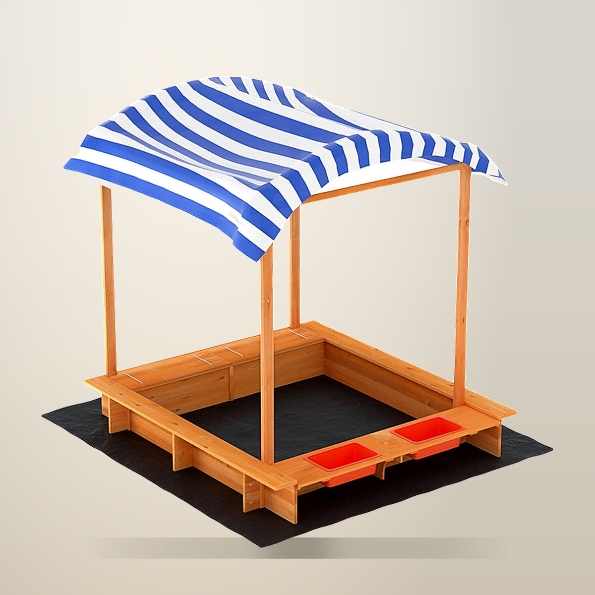 Keezi Wooden Canopy Sand Pit, 146 x 132 cm, on a plain cream background