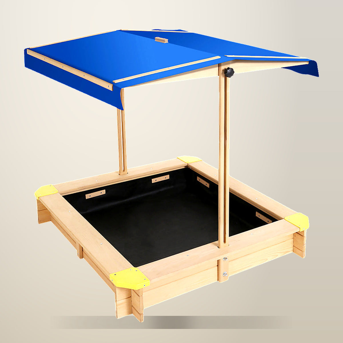 Keezi Wooden Canopy Sand Pit, 101 cm Square, on a plain cream background
