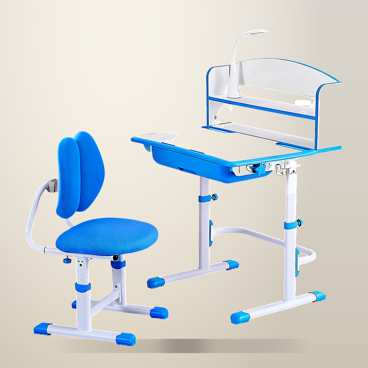 Keezi Kids Study Desk and Chair Set, Blue, on a plain cream background