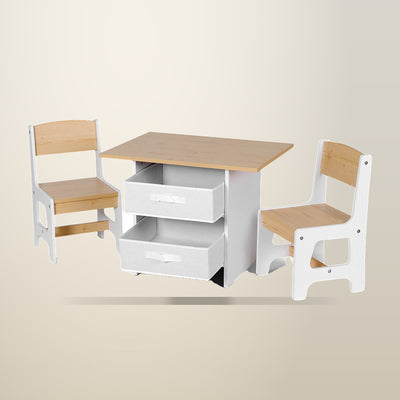 Keezi Kids Table and 2 Chairs Set with Fabric Drawers