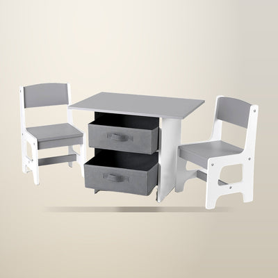 Keezi Kids Table and 2 Chairs Set with Storage, Grey