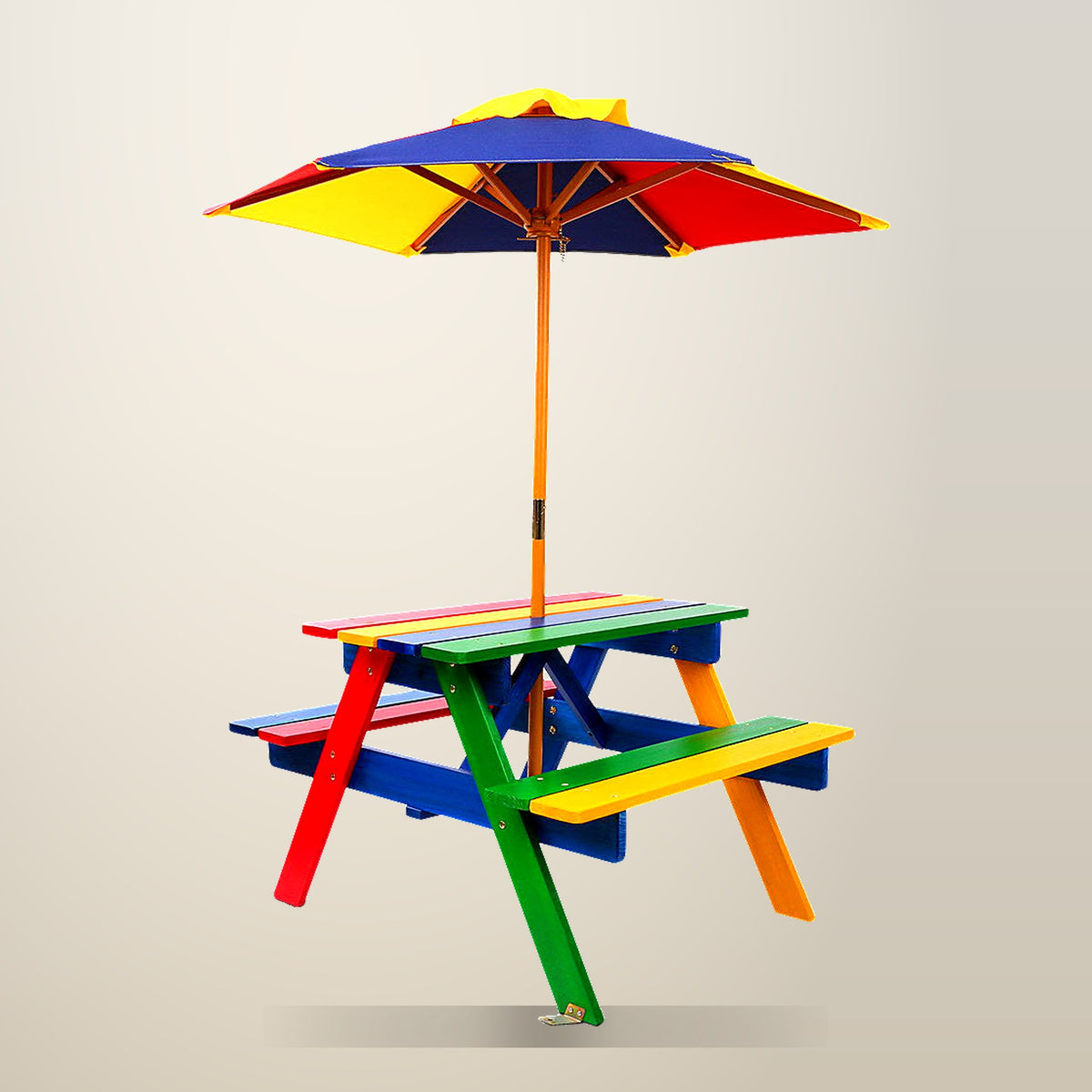 Keezi Wooden Picnic Table Set, Multicoloured, on a plain cream background