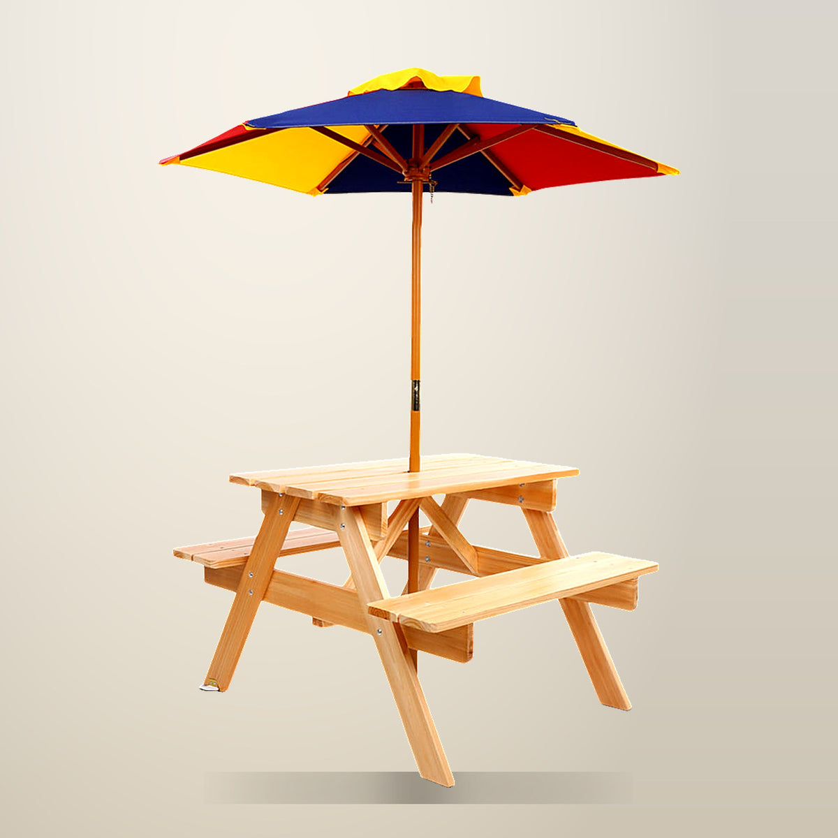 Keezi Wooden Picnic Table Set, Natural Wood, on a plain cream background