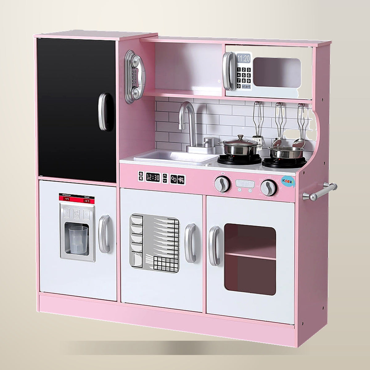 Keezi Wooden Kitchen Play Set, Pink, on a plain cream background