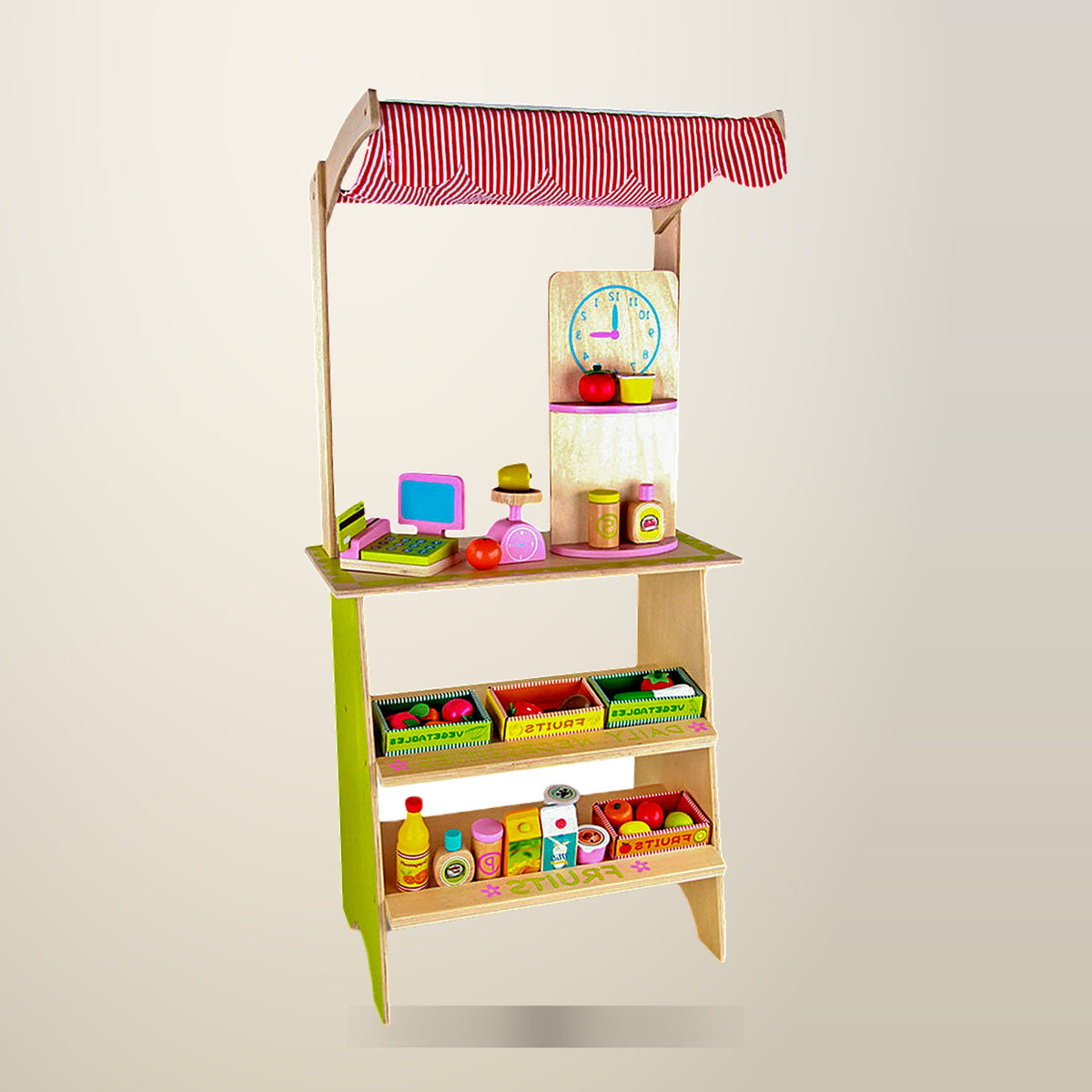 Bargene Wooden Market Stall Play Set, on a plain cream background