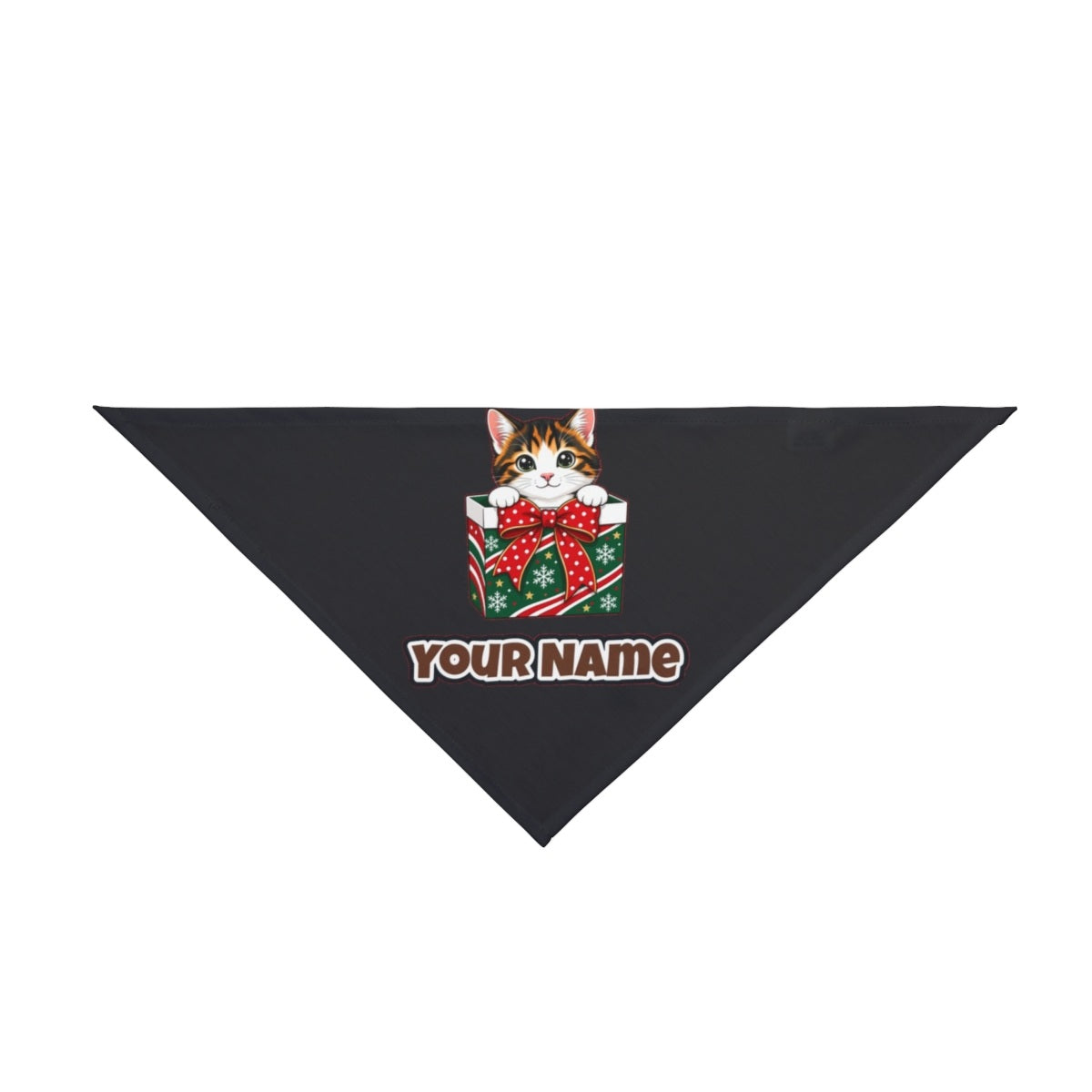 Kitten in a Gift Box personalised Christmas pet bandana in black, tie-on style