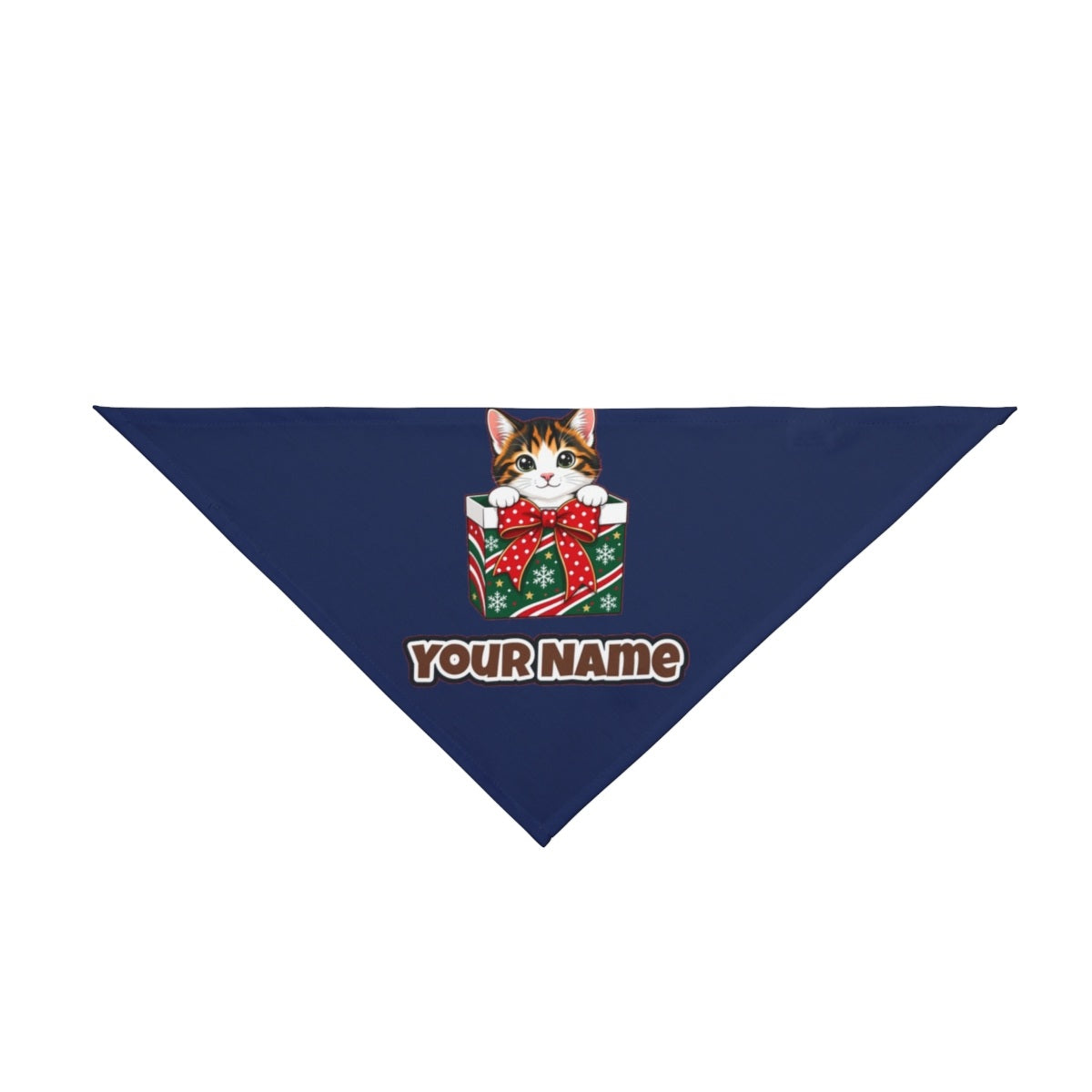 Kitten in a Gift Box personalised Christmas pet bandana in navy, tie-on style