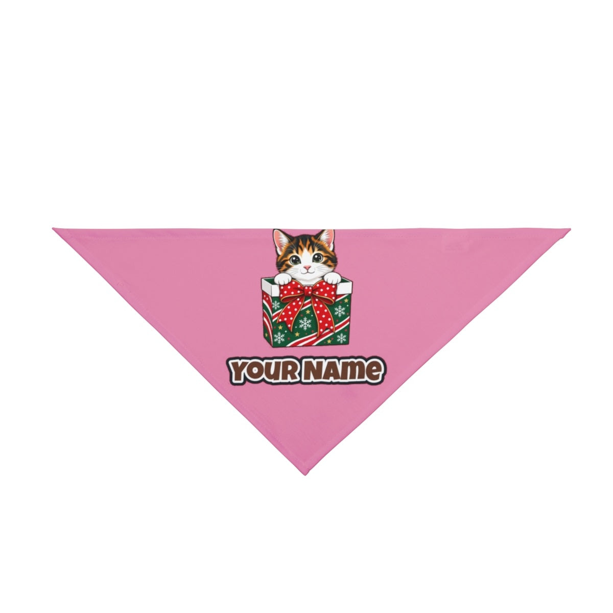 Kitten in a Gift Box personalised Christmas pet bandana in pink, tie-on style
