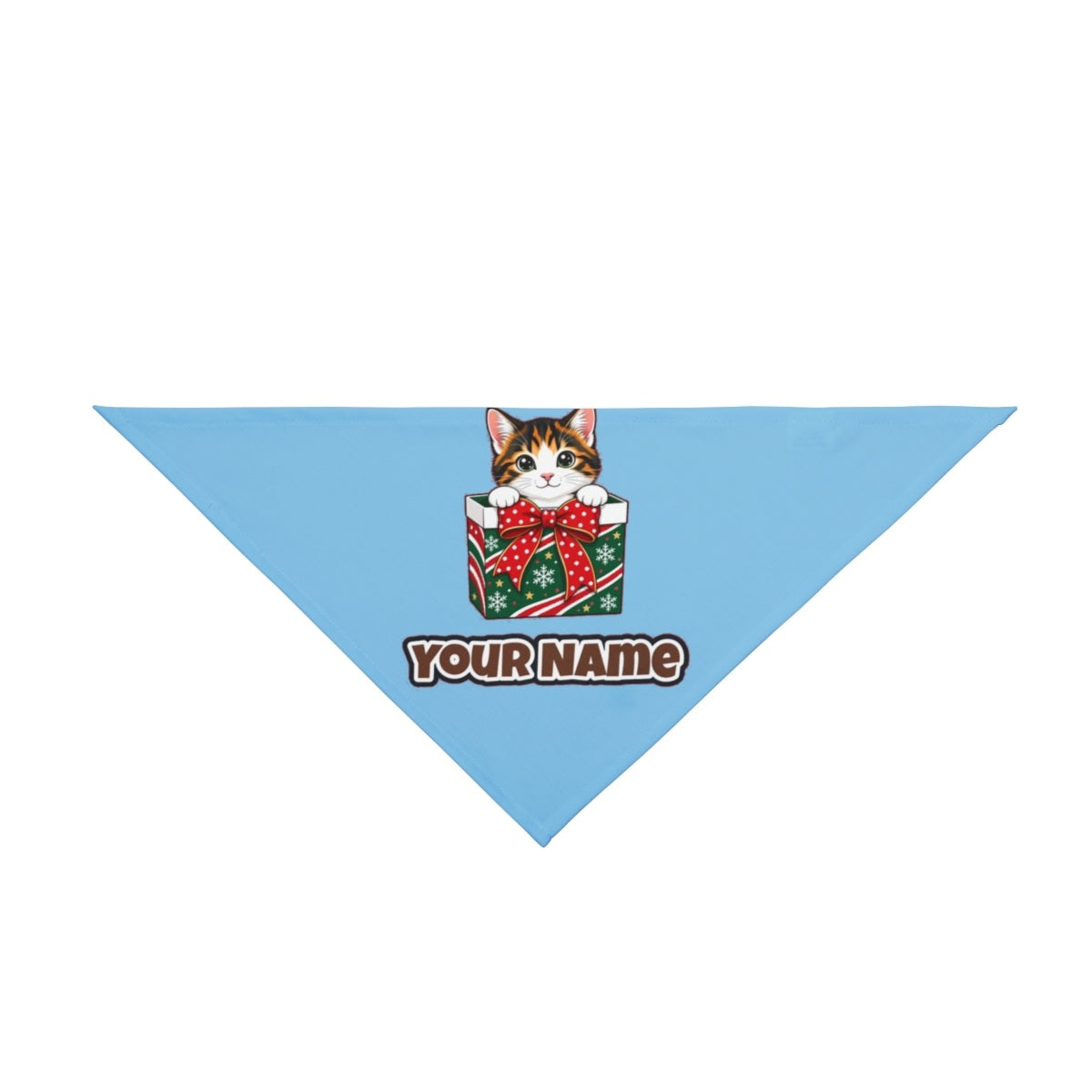 Kitten in a Gift Box personalised Christmas pet bandana in sky blue, tie-on style