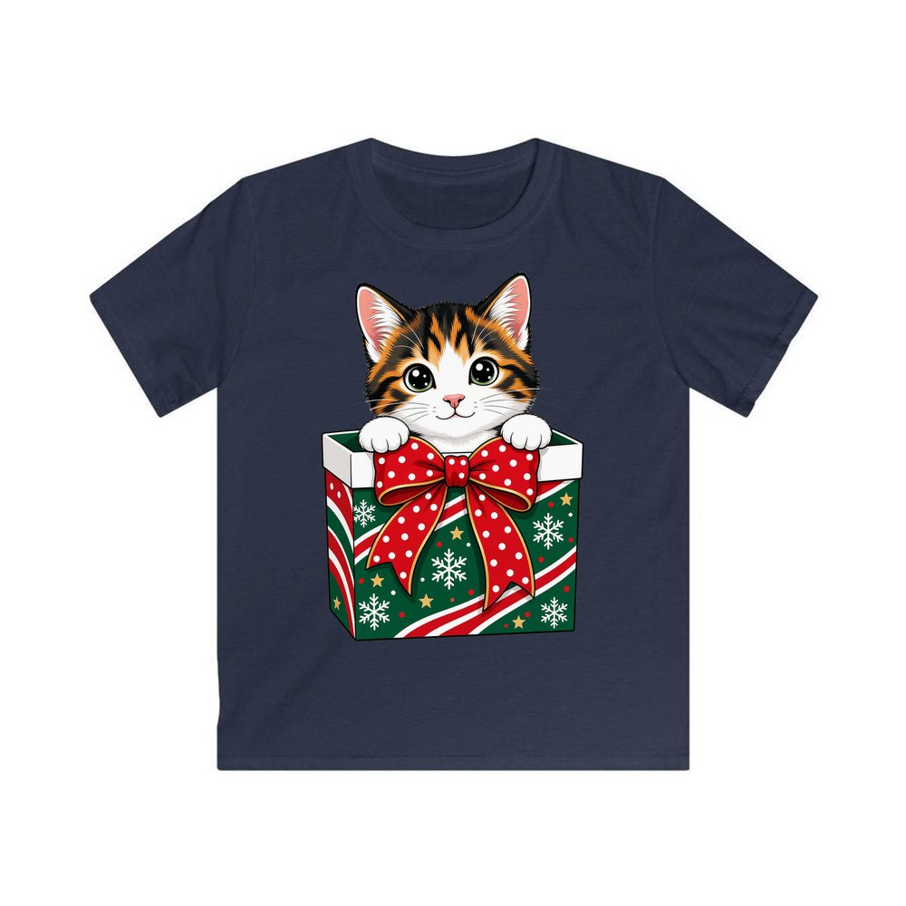 Kitten in a Gift Box personalised kids Christmas tee in navy