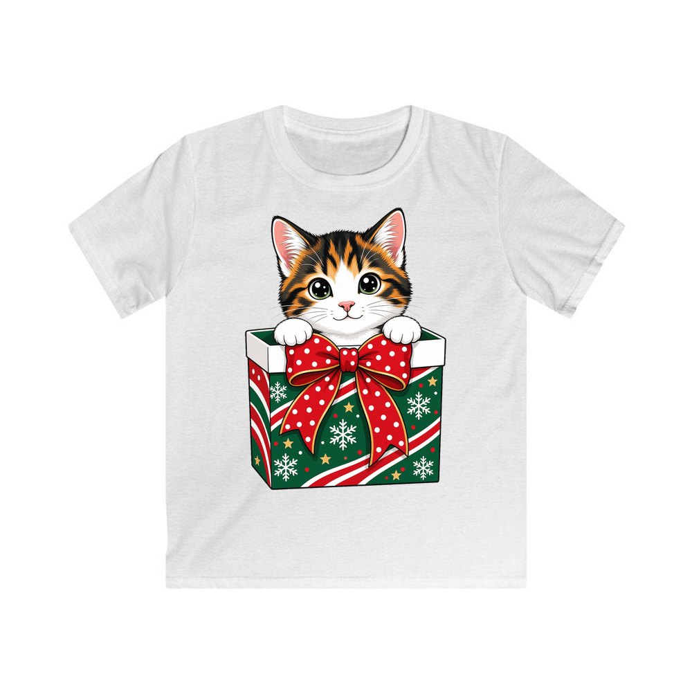 Kitten in a Gift Box personalised kids Christmas tee in white