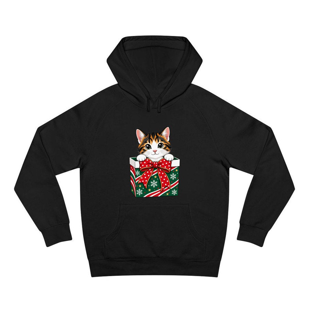 Kitten in a Gift Box personalised Christmas hoodie in black