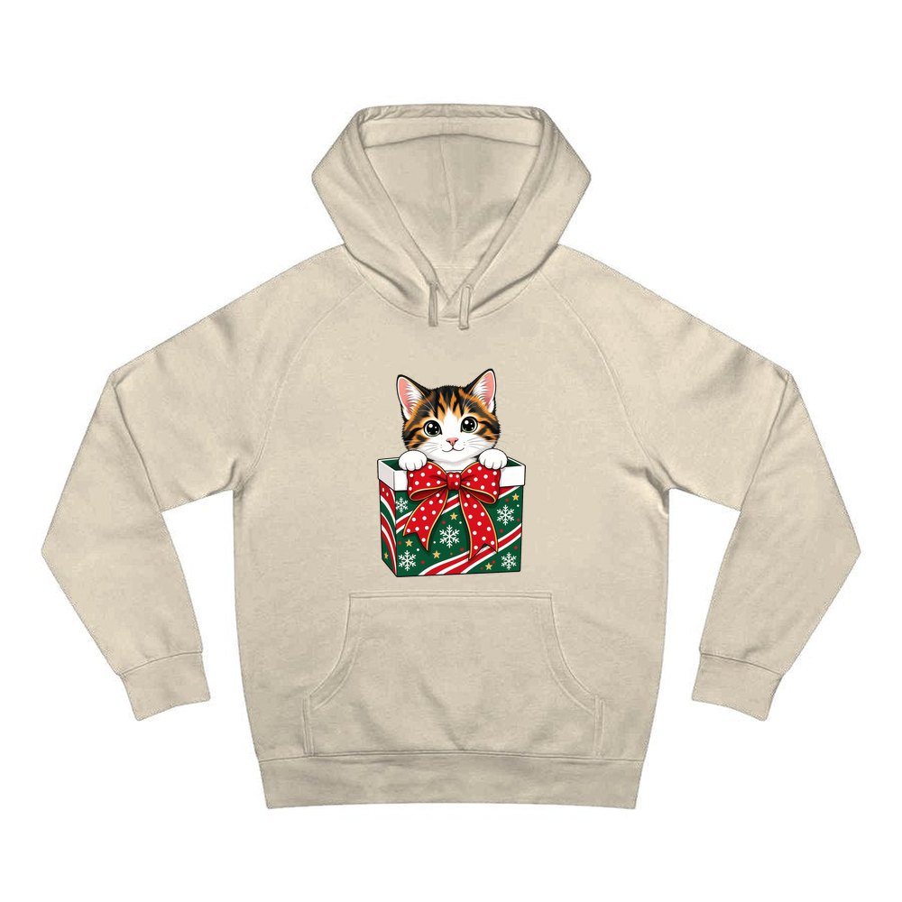 Kitten in a Gift Box personalised Christmas hoodie in sand