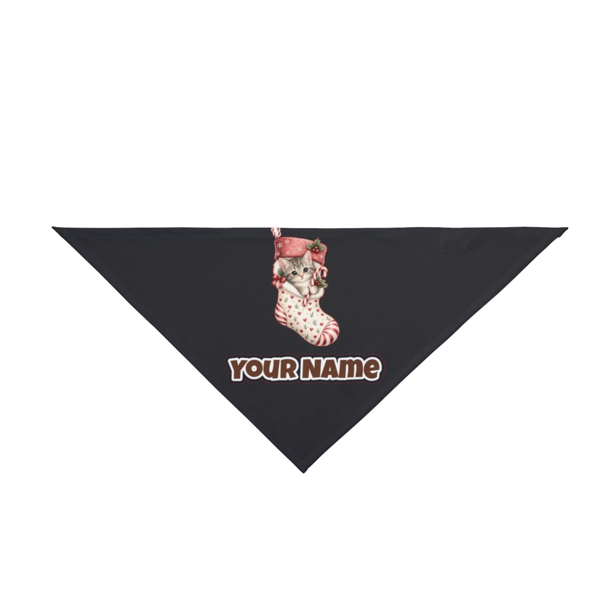 Kitten in Christmas Stocking personalised Christmas pet bandana in black, tie-on style