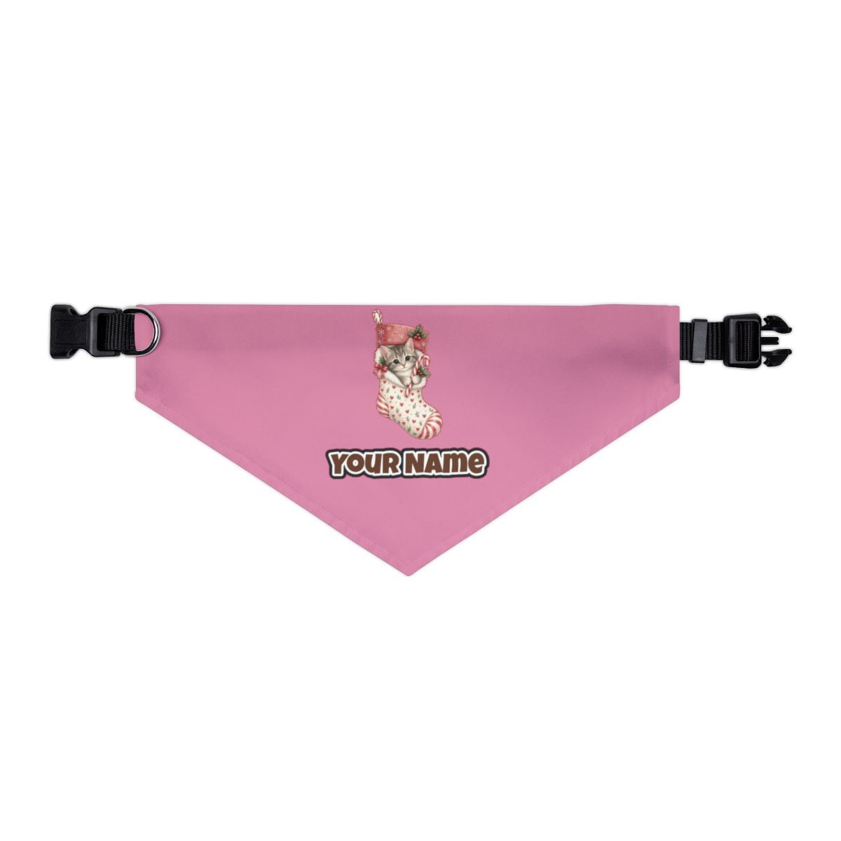 Kitten in Christmas Stocking personalised Christmas pet bandana in pink, collar with buckle