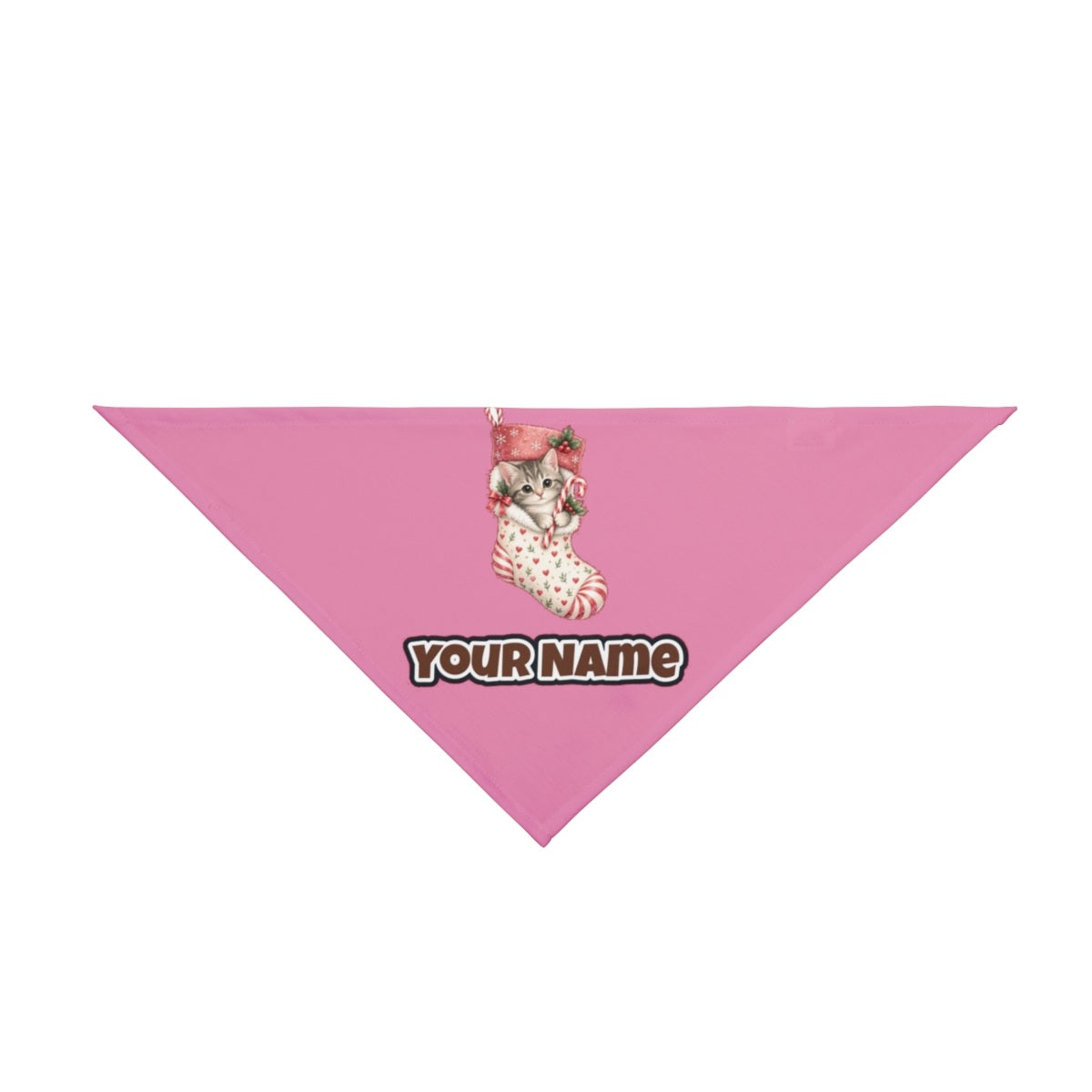 Kitten in Christmas Stocking personalised Christmas pet bandana in pink, tie-on style