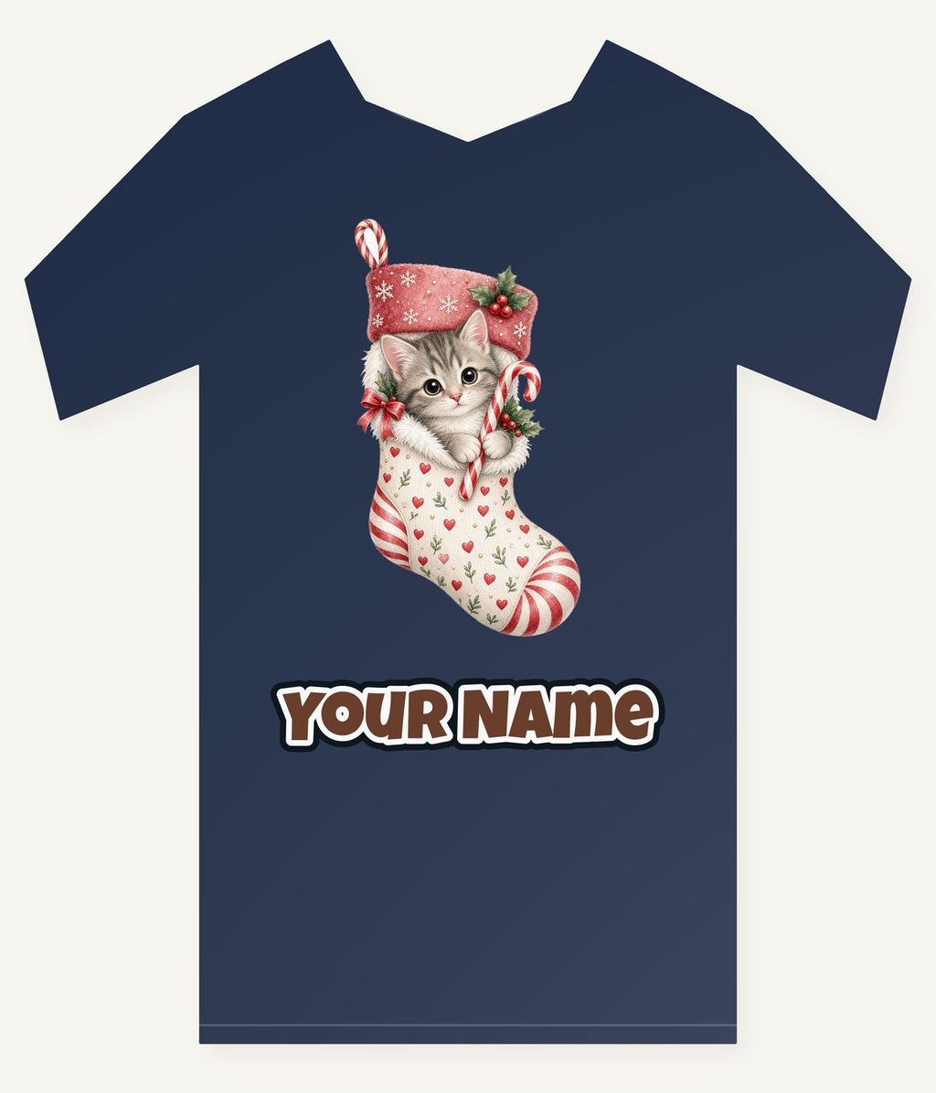Kitten in Christmas Stocking Personalised Kids and Baby Christmas Tee