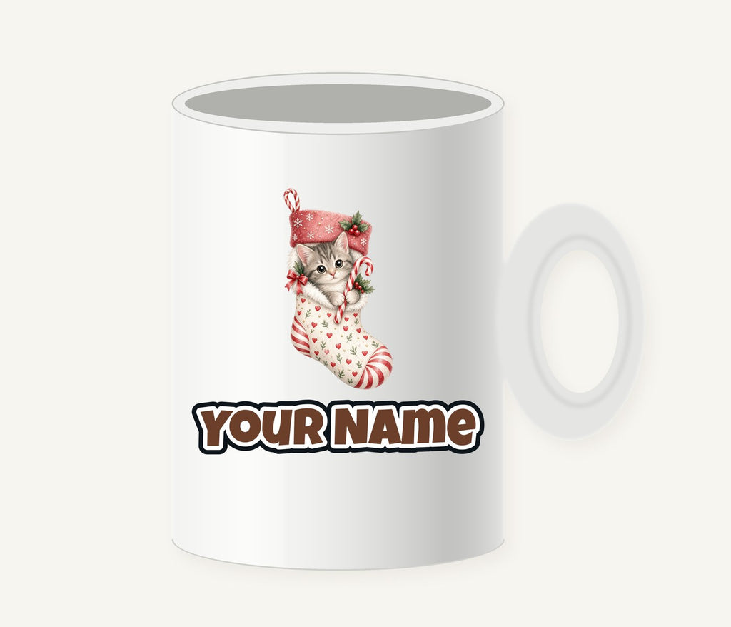 Kitten in Christmas Stocking Personalised Christmas Mug