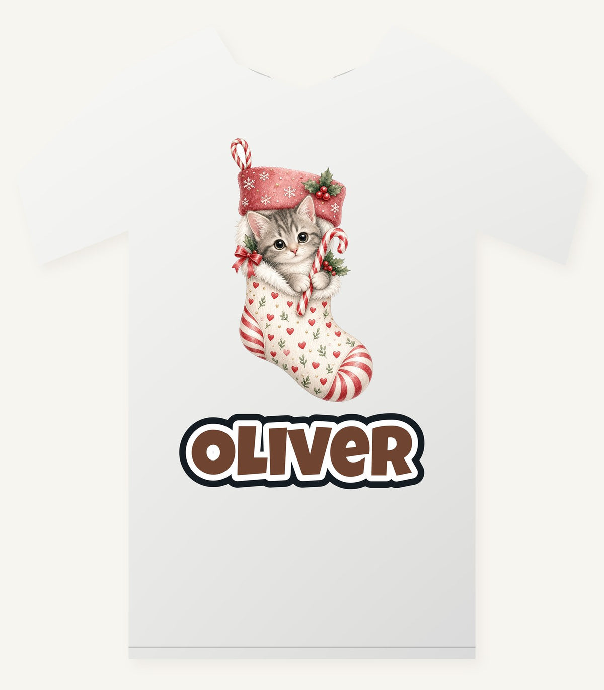 Kitten in Christmas Stocking Personalised Christmas T-Shirt and Hoodie