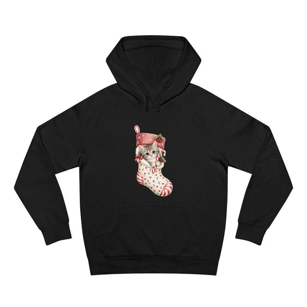 Kitten in Christmas Stocking personalised Christmas hoodie in black