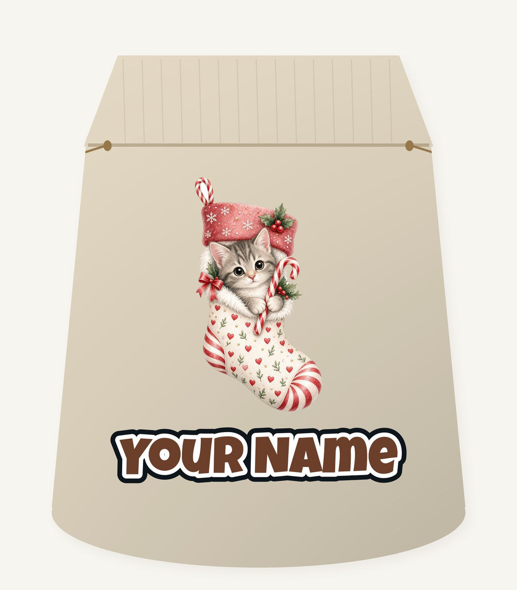 Kitten in Christmas Stocking Personalised Santa Sack