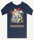 Kitten Tangled in Fairy Lights Personalised Kids and Baby Christmas Tee