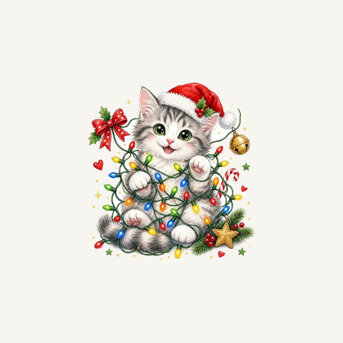 Kitten Tangled in Fairy Lights Personalised Christmas Mug