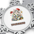 Kitten Tangled in Fairy Lights Personalised Pewter Christmas Ornament