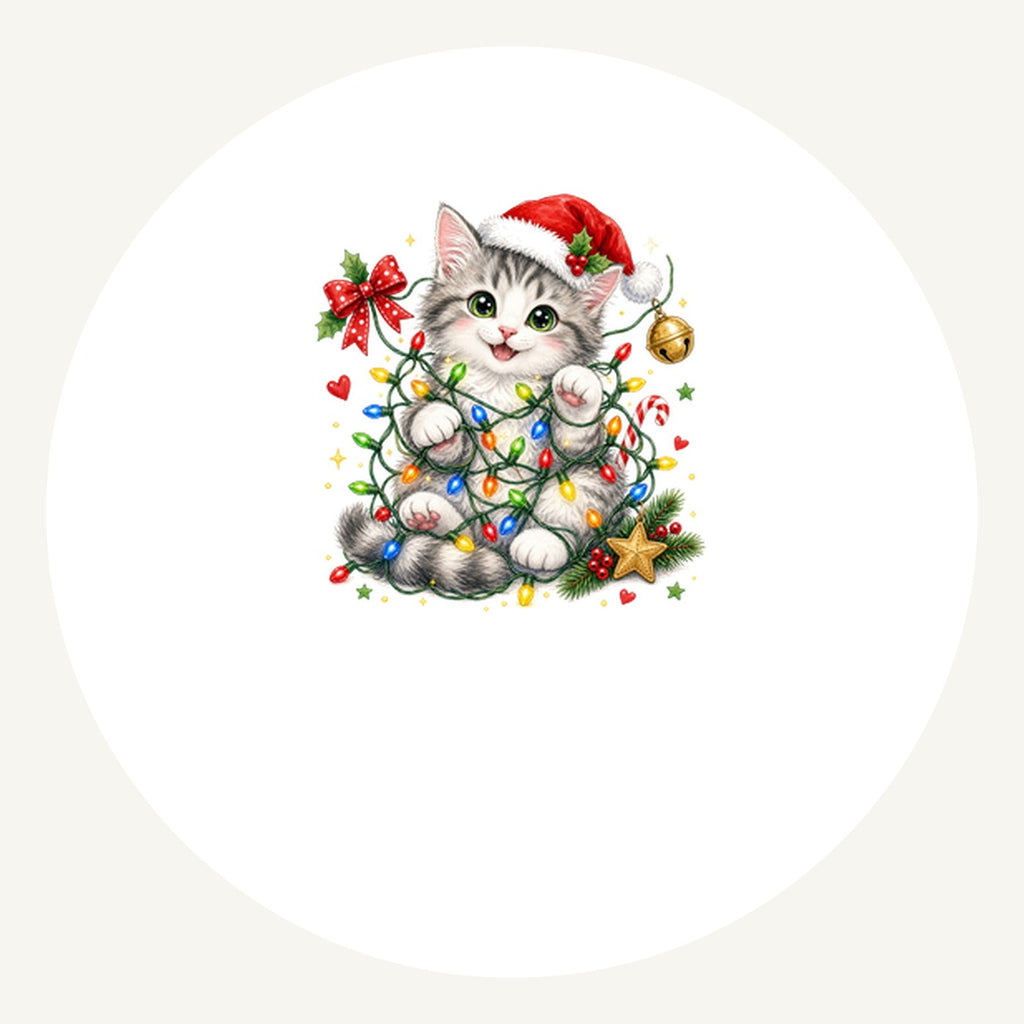 Kitten Tangled in Fairy Lights Personalised Pewter Christmas Ornament