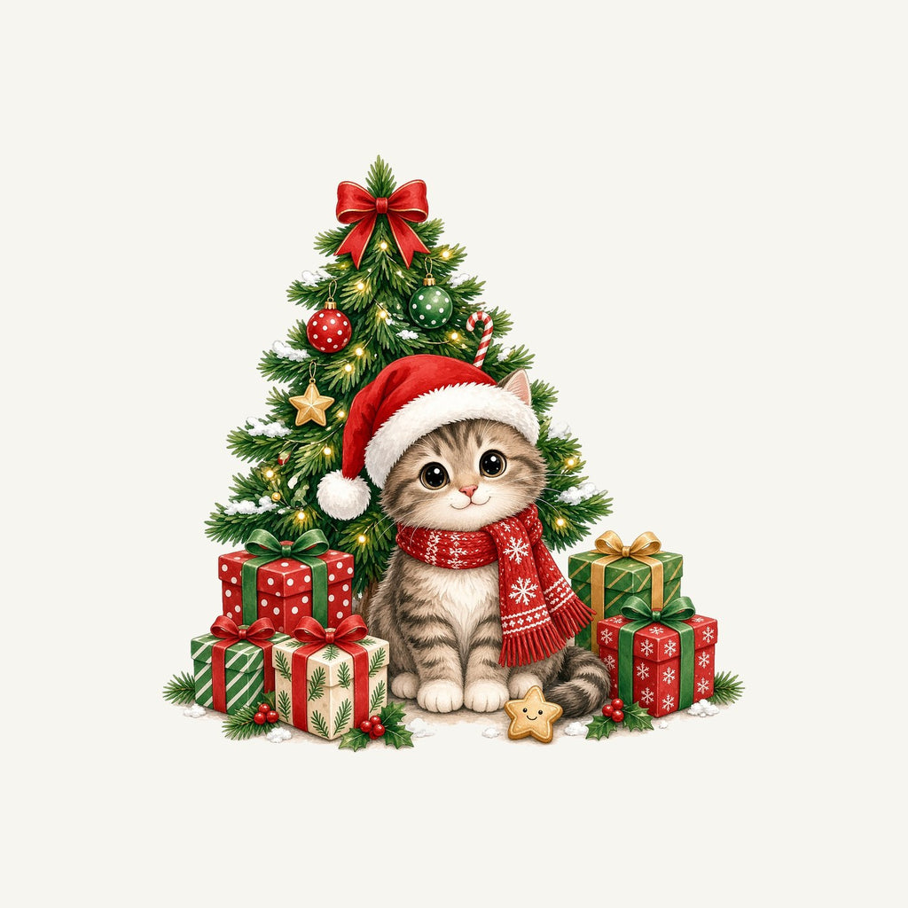 Kitten Under The Tree Personalised Christmas Dog Bandana