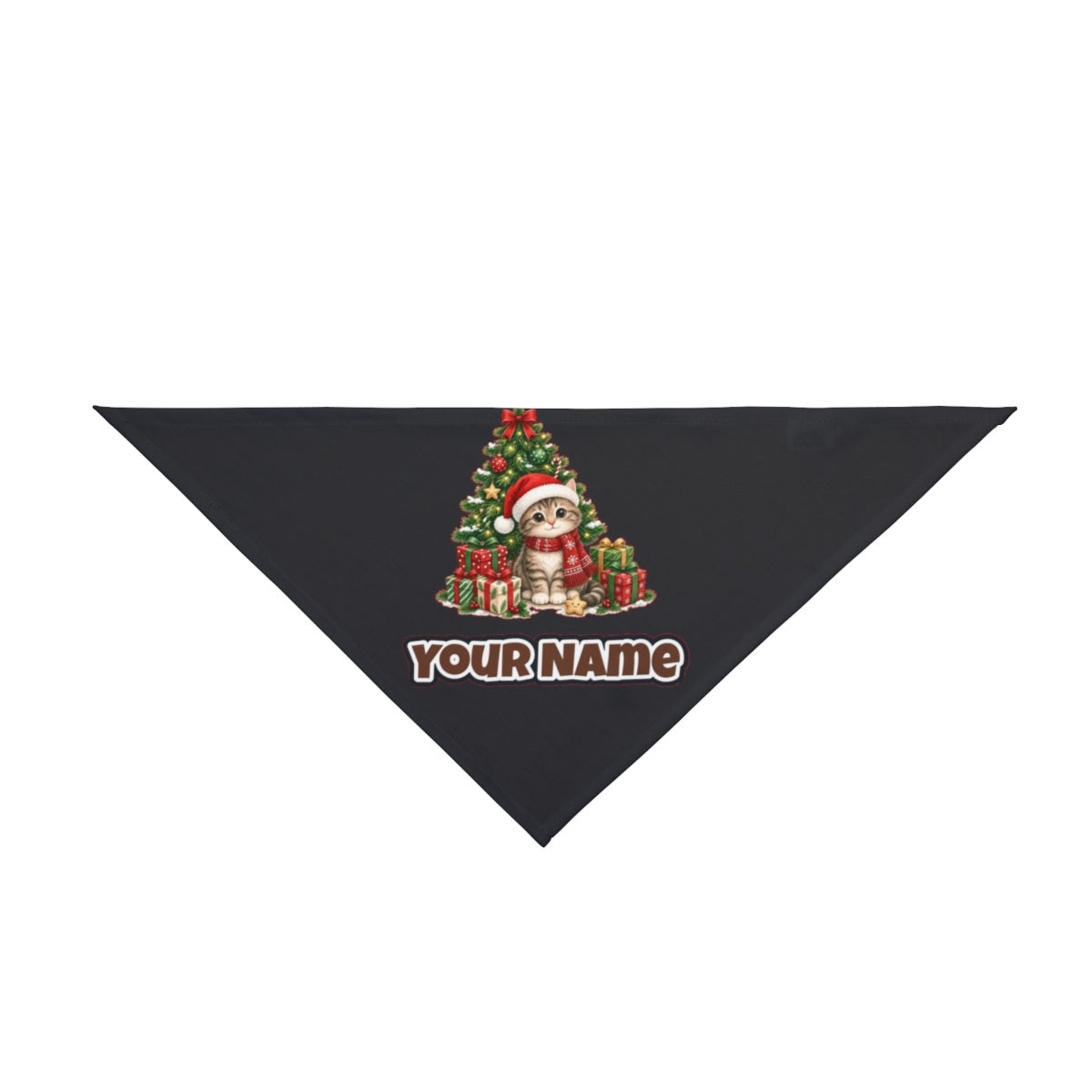 Kitten Under The Tree personalised Christmas pet bandana in black, tie-on style