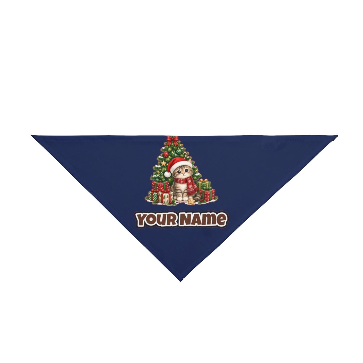 Kitten Under The Tree personalised Christmas pet bandana in navy, tie-on style