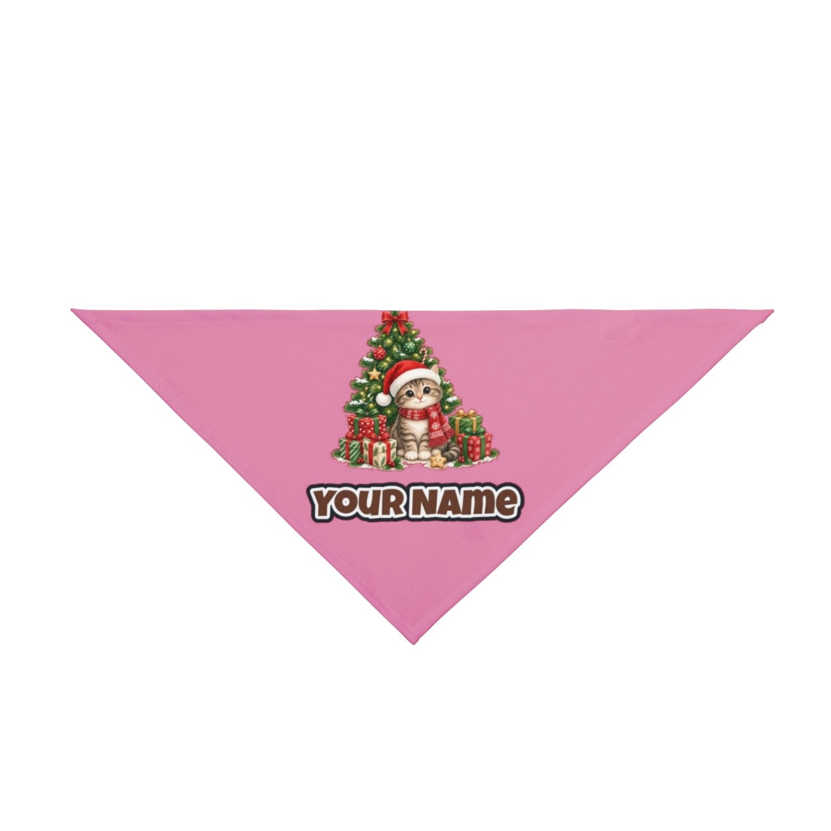 Kitten Under The Tree personalised Christmas pet bandana in pink, tie-on style