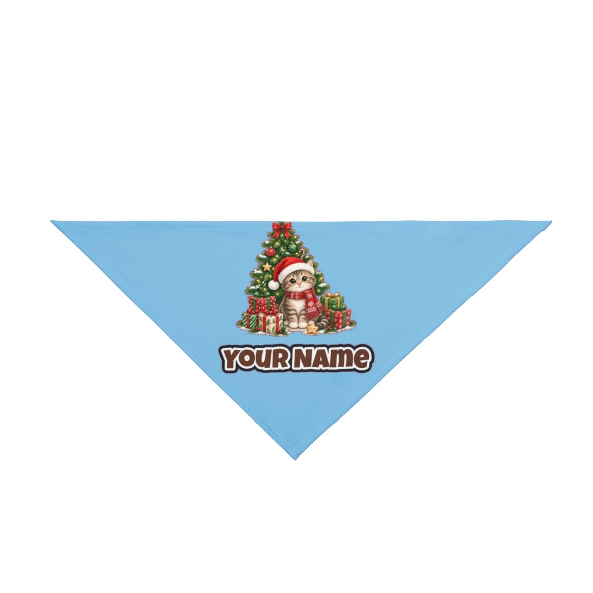 Kitten Under The Tree personalised Christmas pet bandana in sky blue, tie-on style