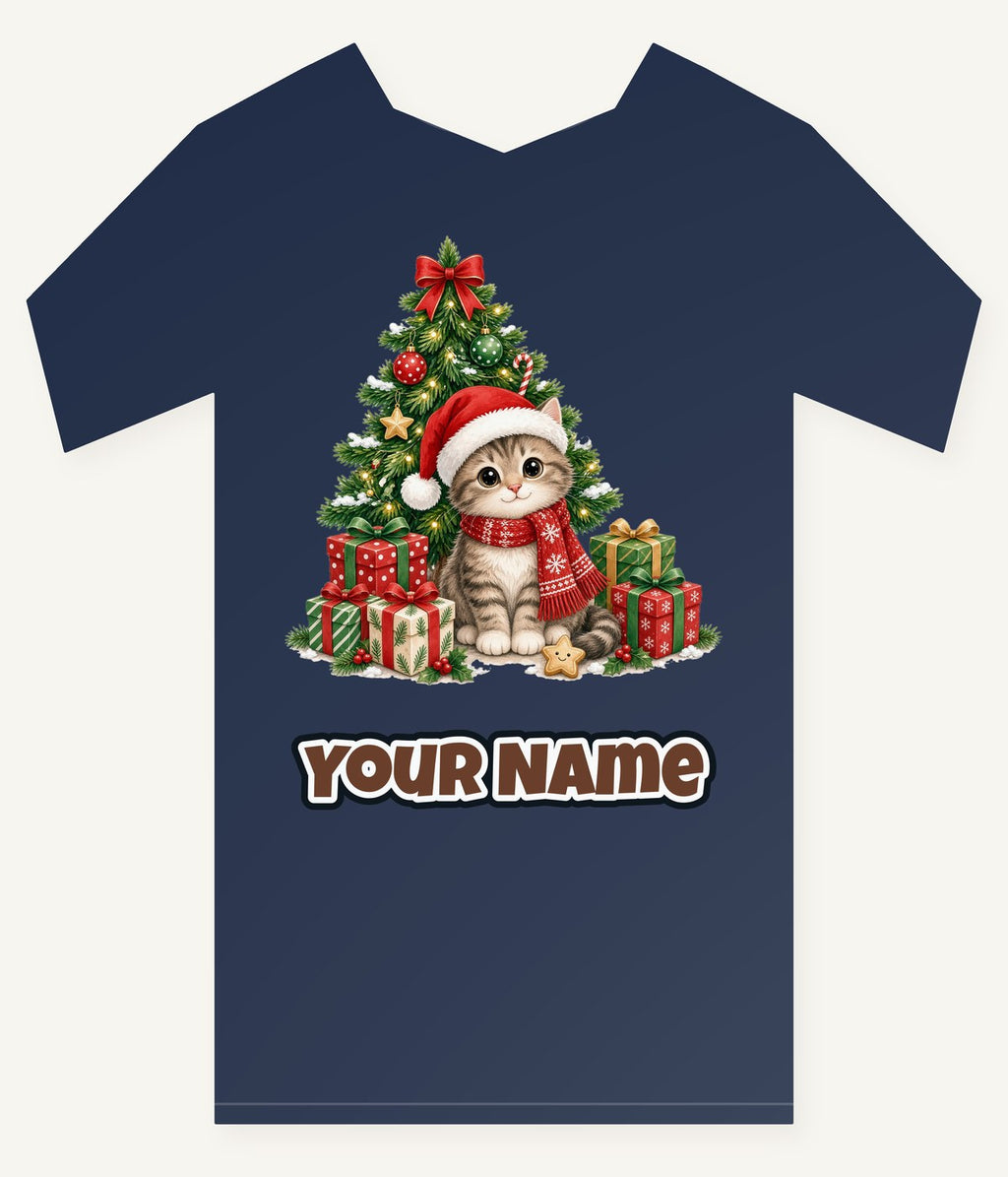 Kitten Under The Tree Personalised Kids and Baby Christmas Tee