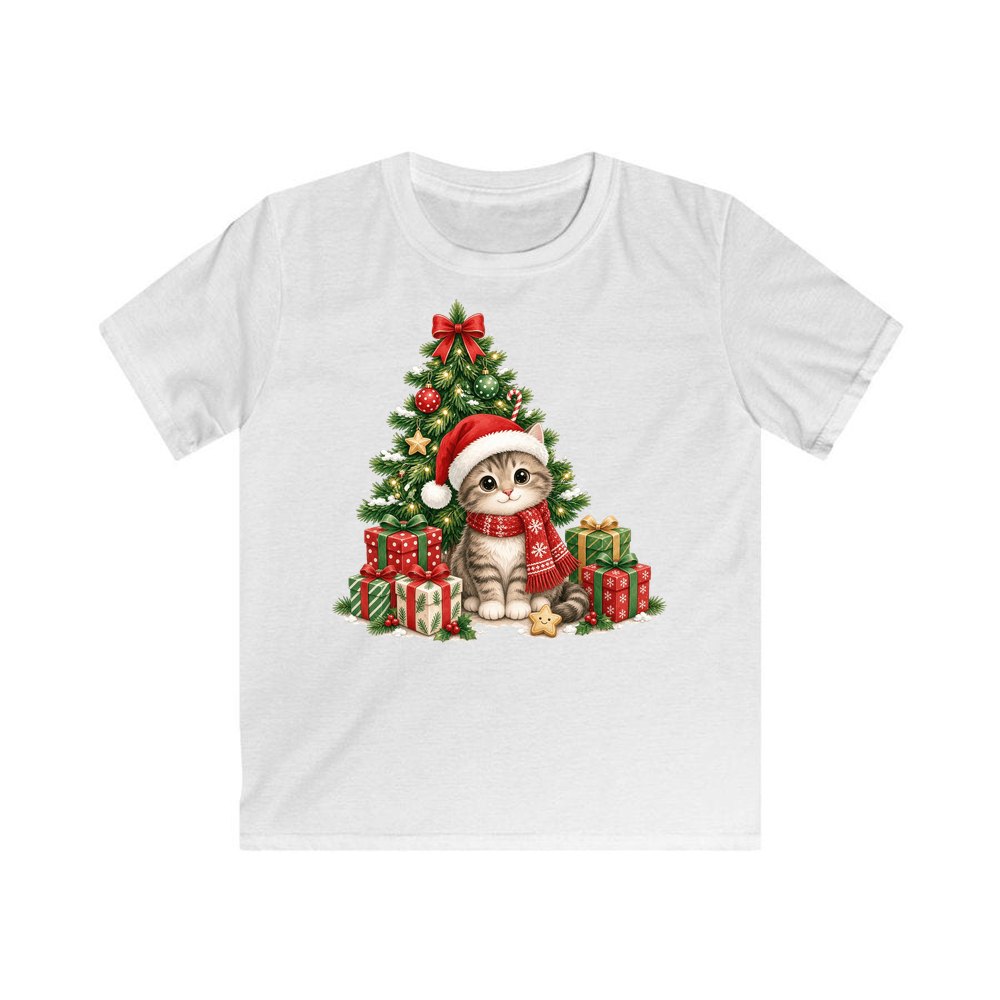 Kitten Under The Tree personalised kids Christmas tee in white