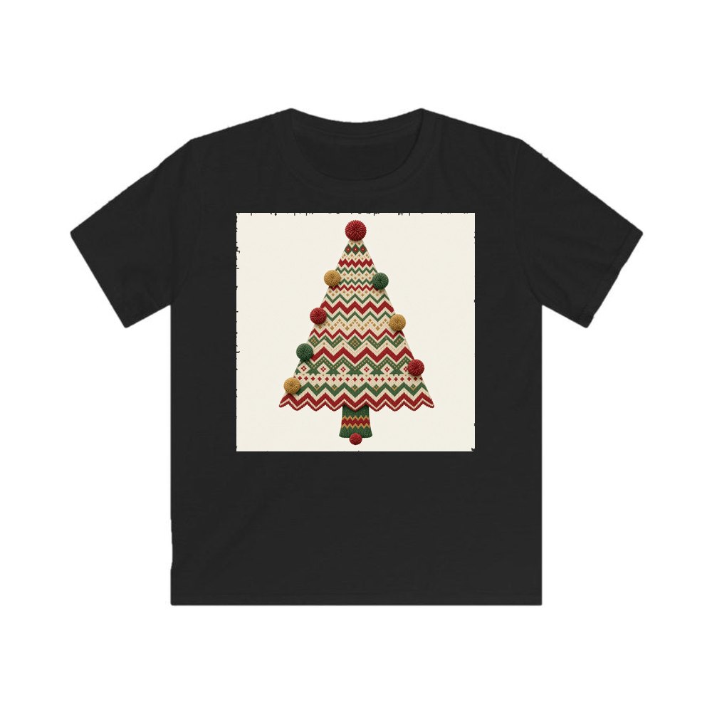 Knitted Fair Isle Tree personalised kids Christmas tee in black