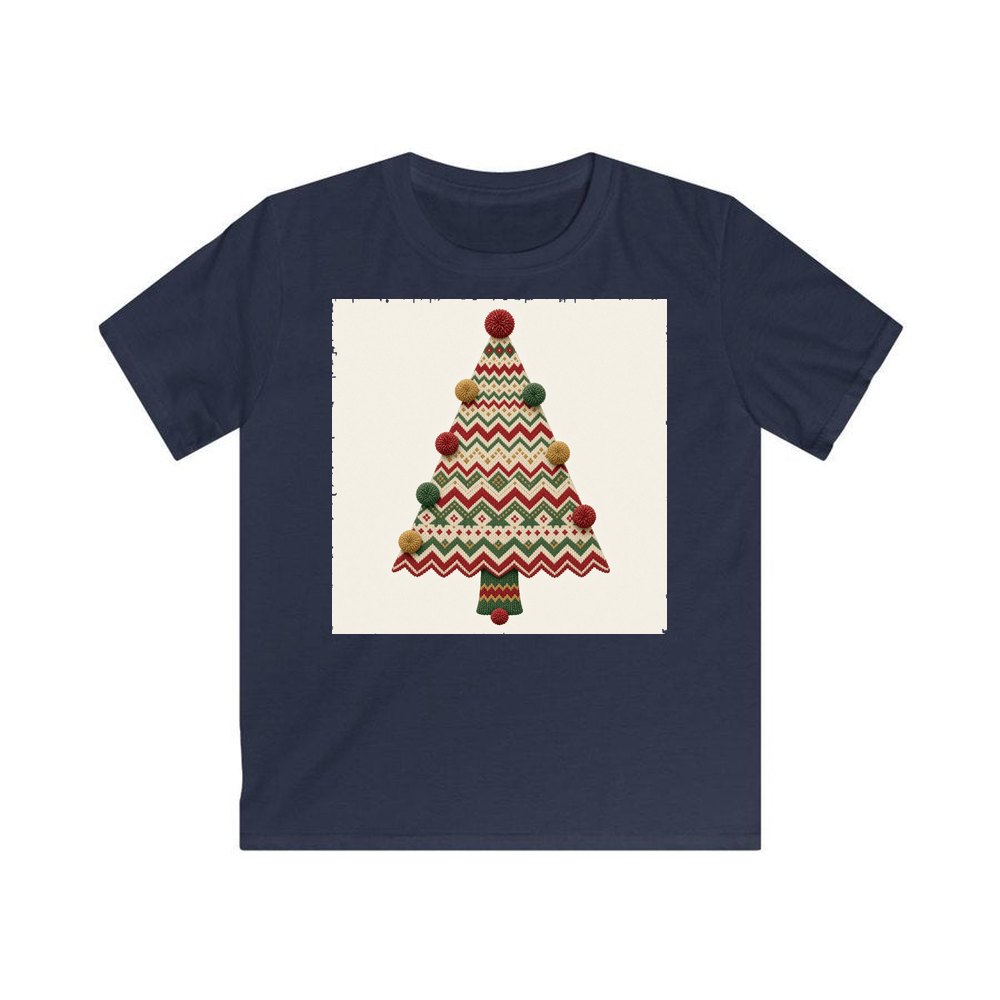 Knitted Fair Isle Tree personalised kids Christmas tee in navy