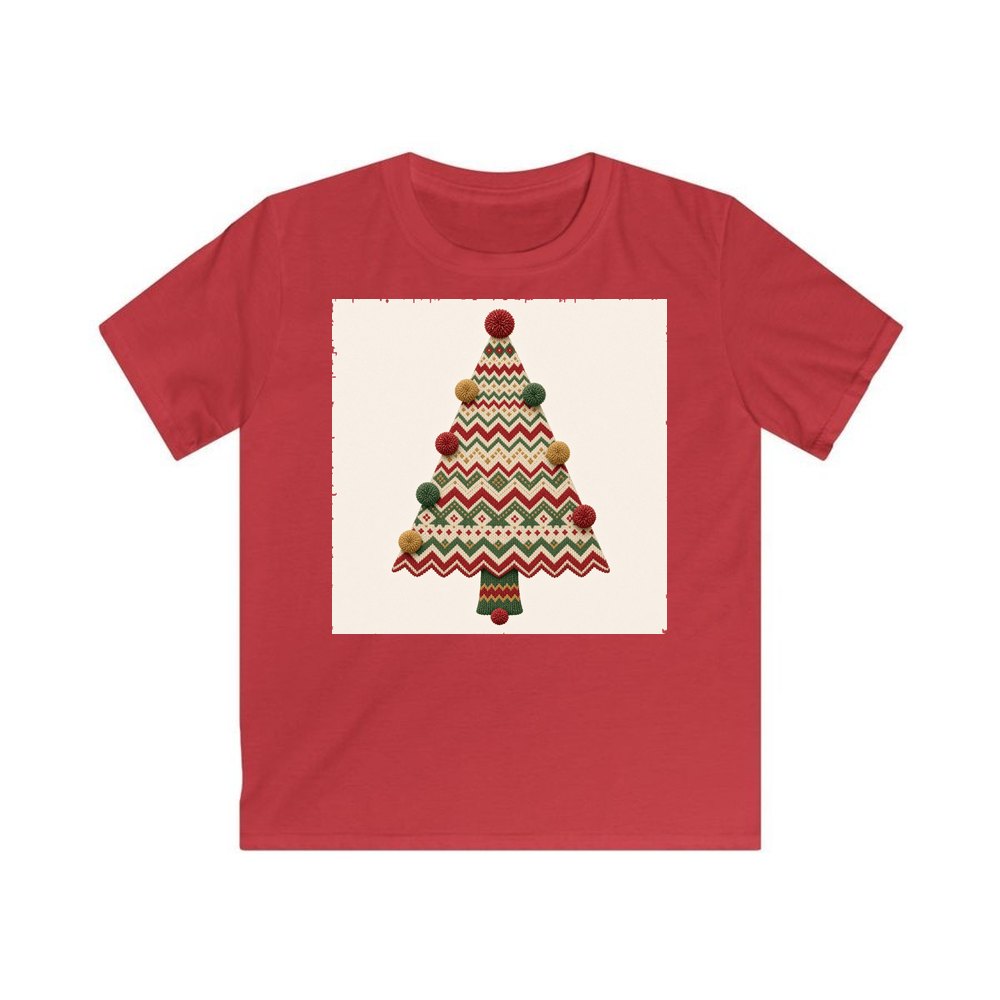 Knitted Fair Isle Tree personalised kids Christmas tee in red